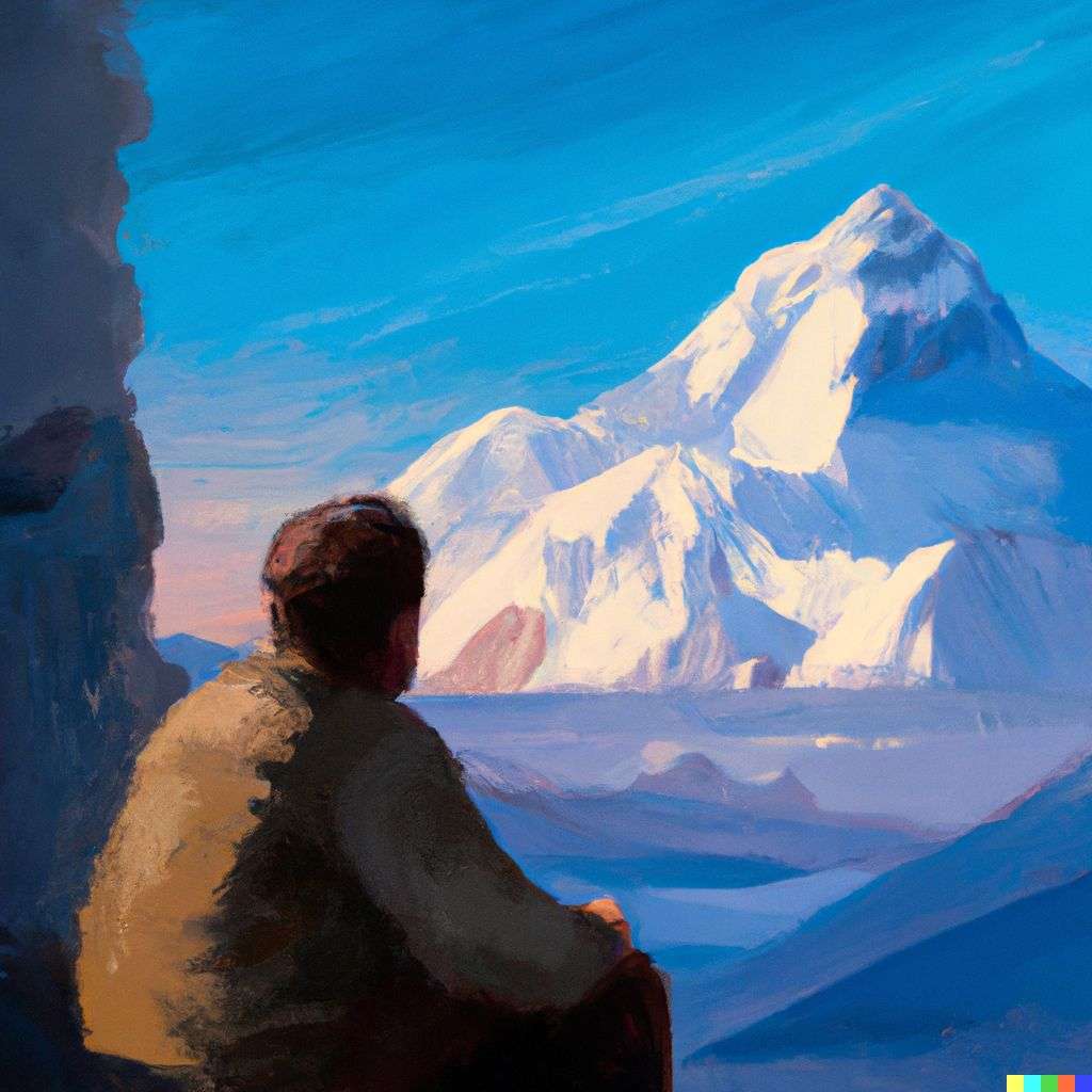 someone gazing at Mount Everest, painting by Edward Hopper